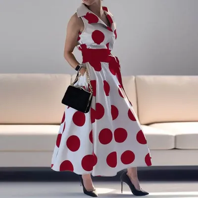 Modigirl 2025 Summer Ladies Polka Dots Elegant Dress Daily X-Line Fit & Flare Shirt Dress for Women Party Evening Prom Dresses