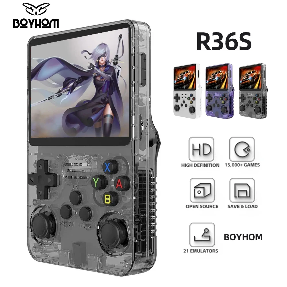 Boyhom r36s retro handheld videospiel konsole linux system 3,5 zoll ips bildschirm r35s pro tragbarer taschen video player 64gb spiele