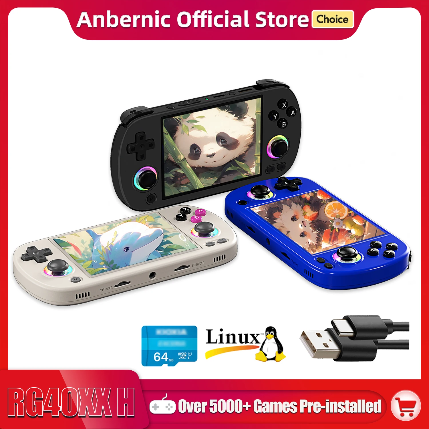 ANBERNIC RG40XX H Handheld-Spielekonsole 4,0-Zoll-640*480 IPS-Bildschirm 3200 mAh 64-Bit-System mit integriertem RGB-Licht 5K+Spiele RG40XXH Image