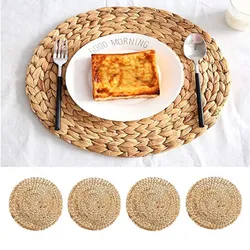 Napperon Rond en Rotin Tissé de Paille Naturelle, Accessoire de Décoration de Table à Manger, de Maison, Standard