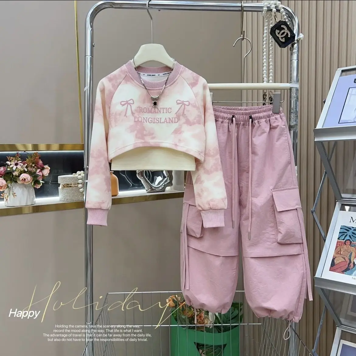 Ensembles de vêtements pour enfants, sweat à capuche + T-shirt + pantalon Cargo imprimé monogramme, 3 pièces, vêtements pour enfants filles de 4 à 15 ans, vêtements pour garçons