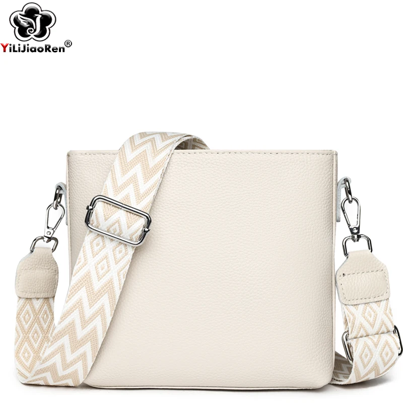 Sac à bandoulière en cuir véritable 100% pour femmes, sac à bandoulière à large sangle, sacoche en cuir de vache, petit sac à main et bourse