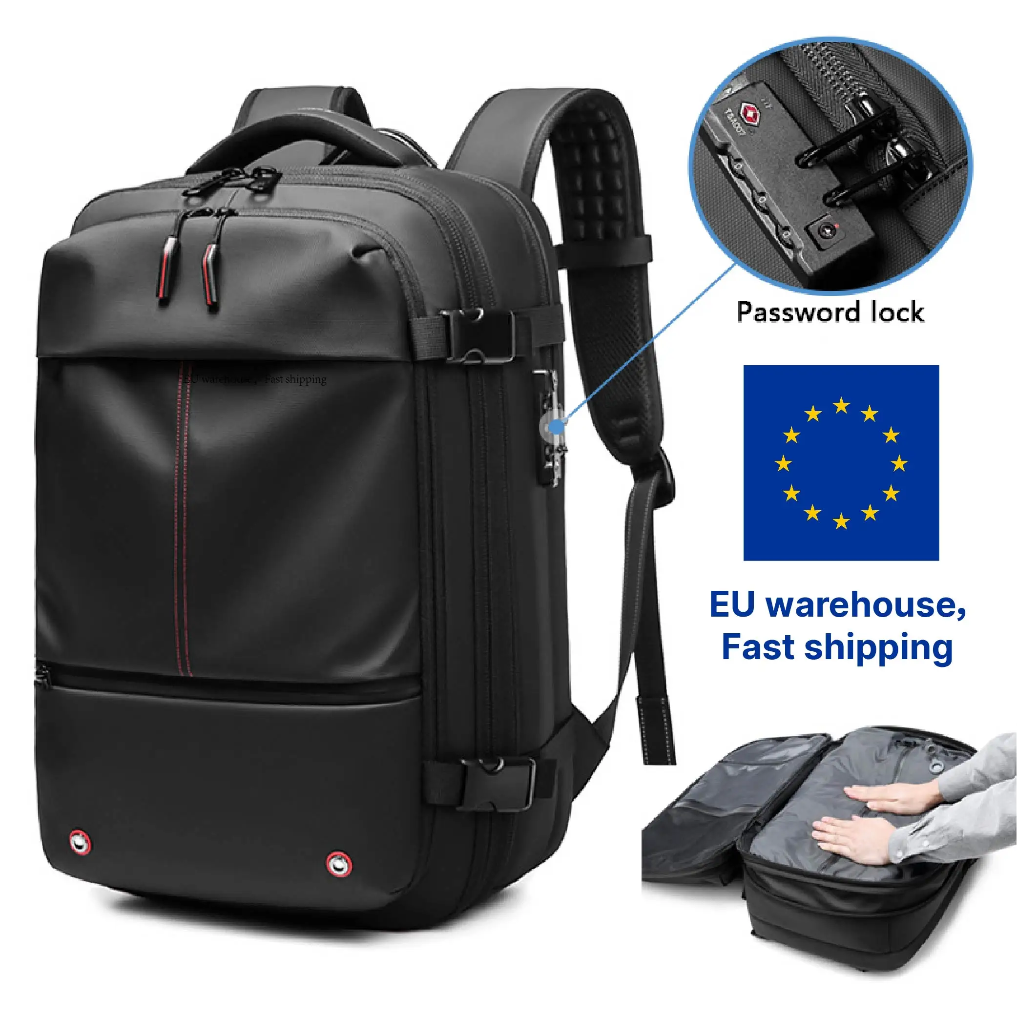 Sac à dos de voyage pour hommes, compression sous vide, pour ordinateur portable 17 pouces, sac à dos d'école de grande capacité pour affaires, sac à dos de randonnée élargi