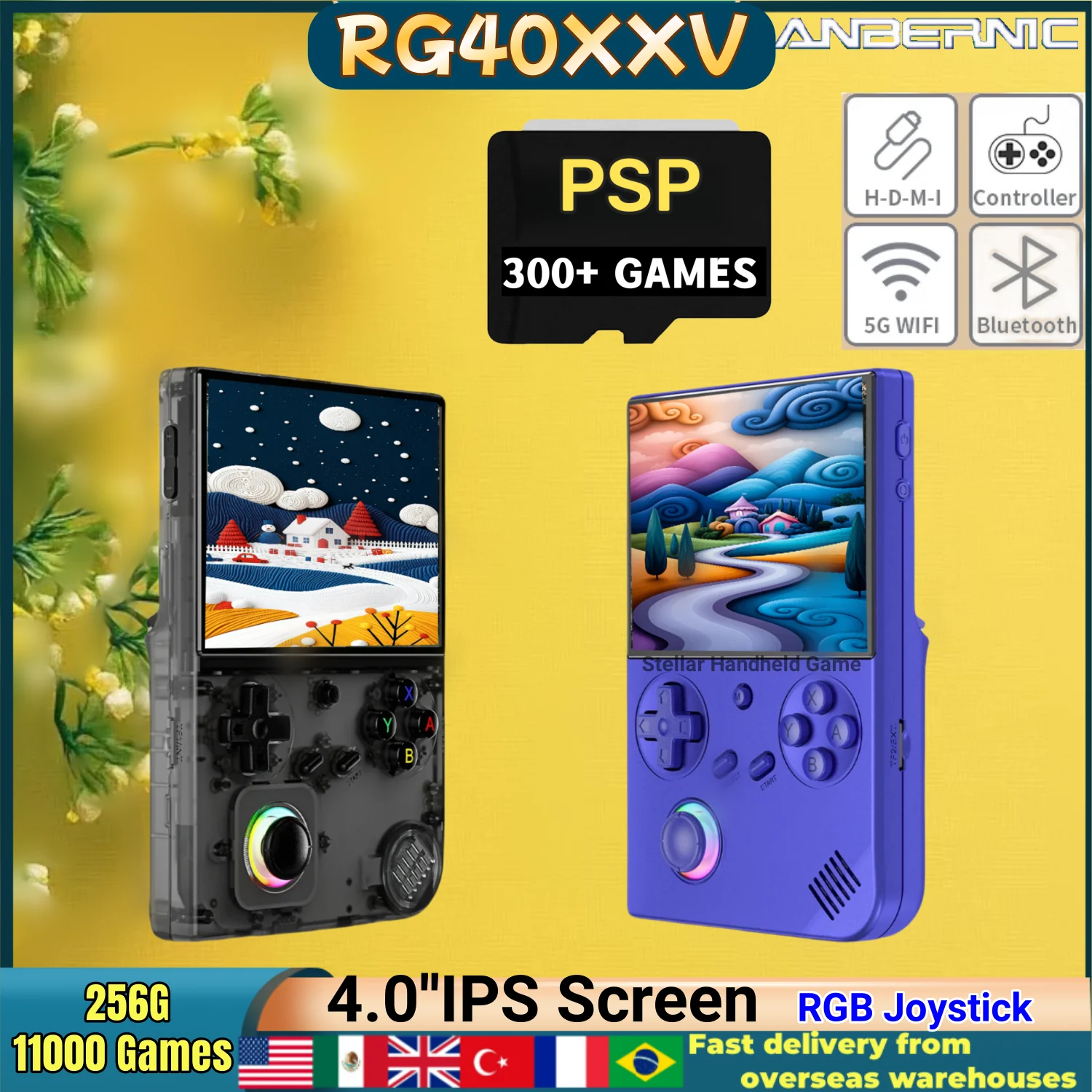 ANBERNIC RG 40XXV Console de jeu portable rétro consoles de jeux vidéo système Linux prise en charge de la sortie 5G WiFi Bluetooth PSP jeu RG40XXV