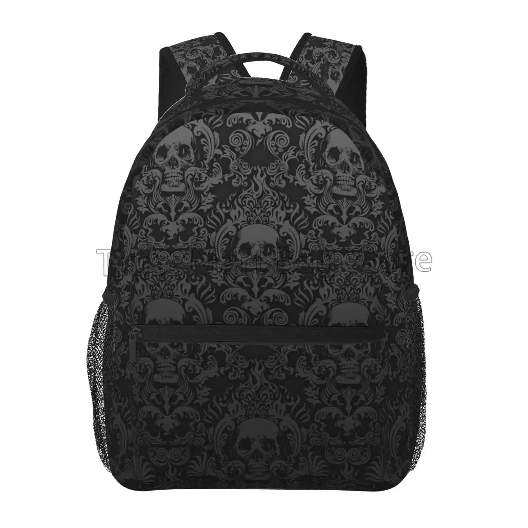 Goth gothique noir crâne damassé motif sac à dos unisexe décontracté sacs à dos d'ordinateur portable école Bookbag voyage randonnée Camping sac à dos