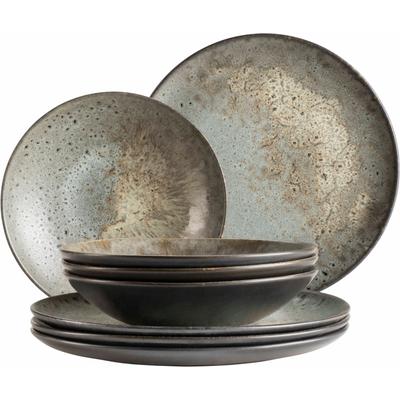 Tafelservice MÄSER "CARELLIA, aus Steinzeug", grau, 8 tlg., Steinzeug, Geschirr-Sets, Geschirr-Set, Service Image