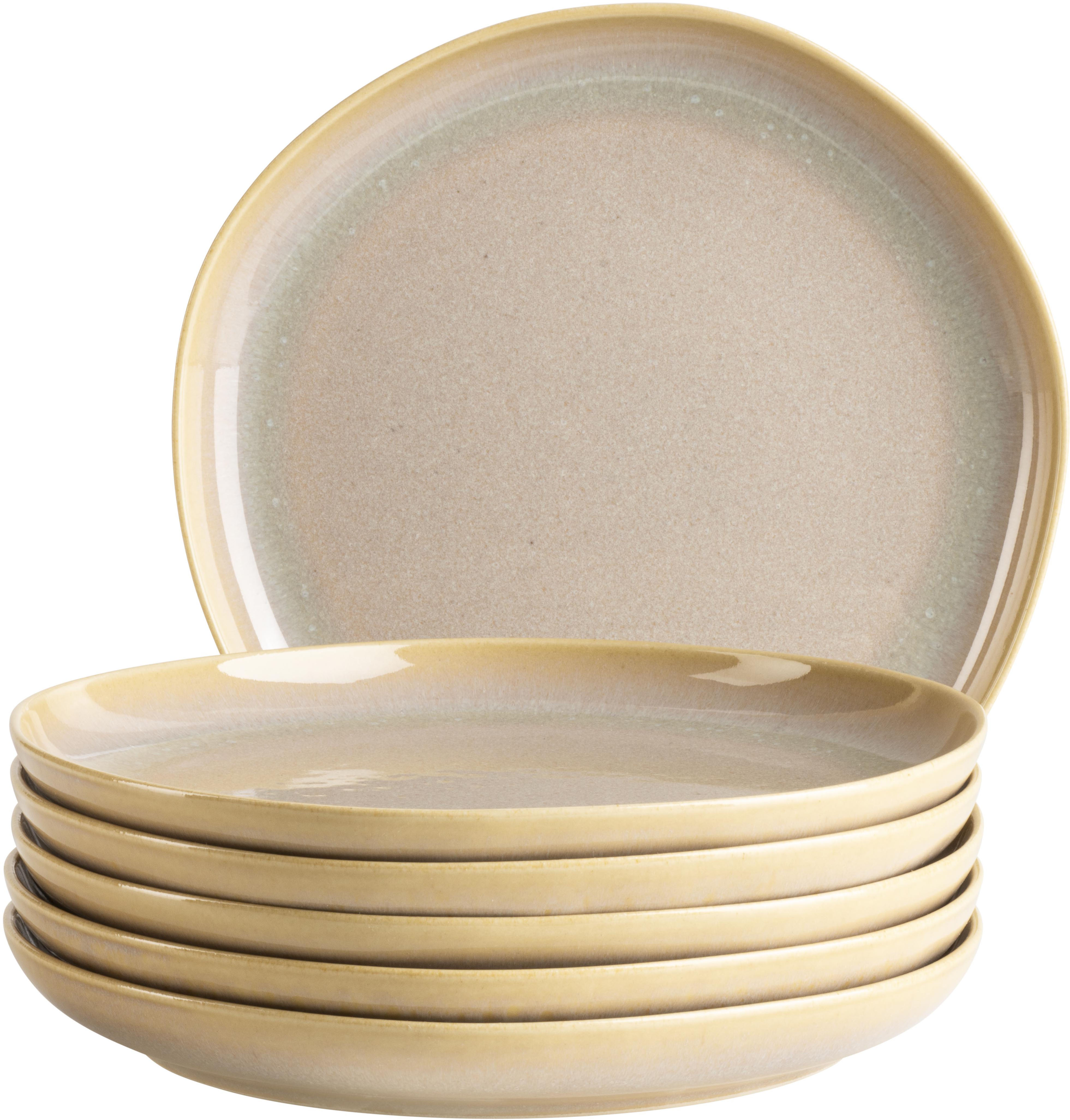 Dessertteller MÄSER "Cordelia, Teller Set aus Steinzeug", beige (beige, sand), H:1cm Ø:22cm, Steinzeug, Speiseteller, Geschirr-Set Image