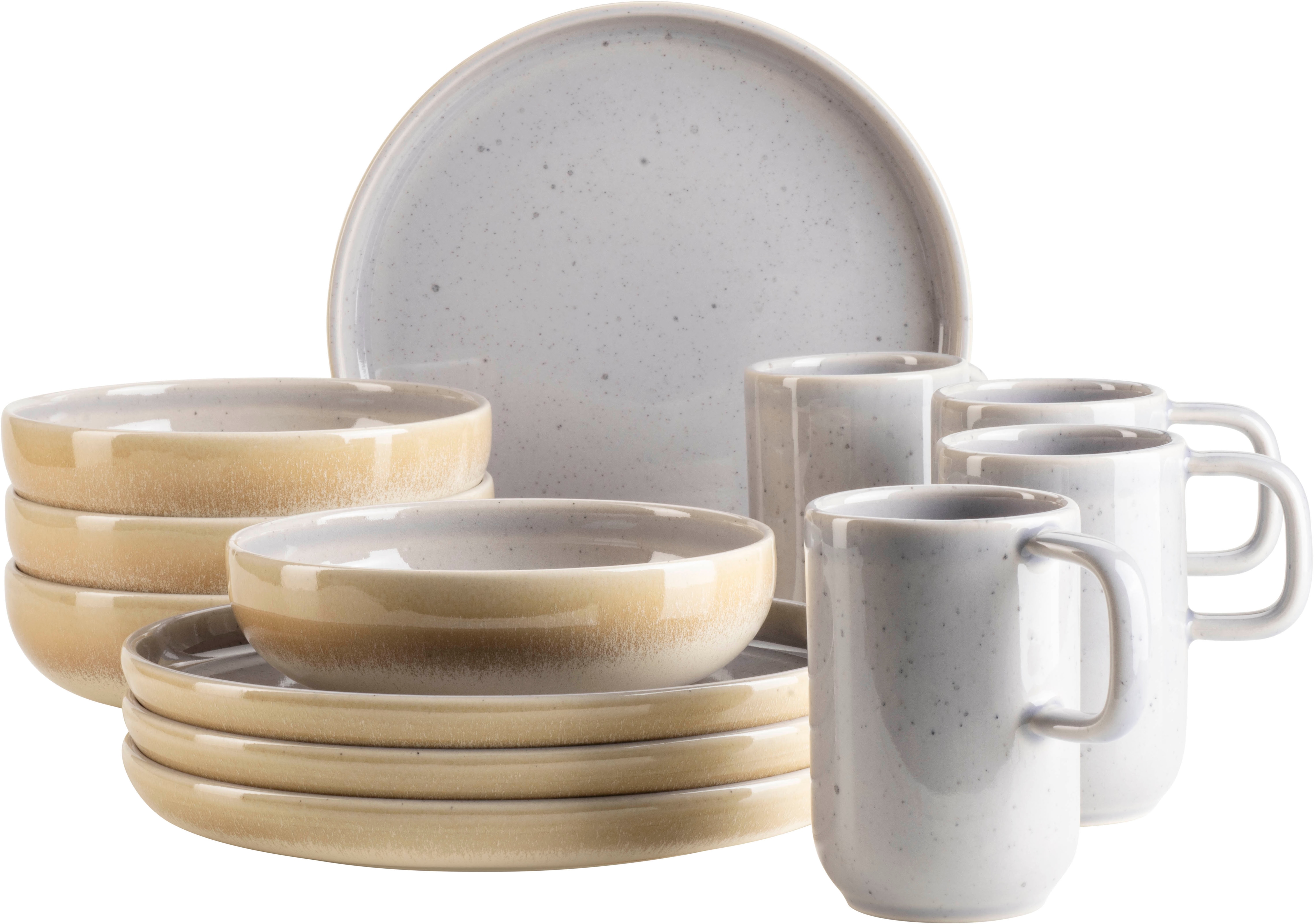 Frühstücks-Geschirrset MÄSER "CANDY, aus Steinzeug", lila (flieder), 12 Stk., Steinzeug, Geschirr-Sets, Geschirr-Set, Service