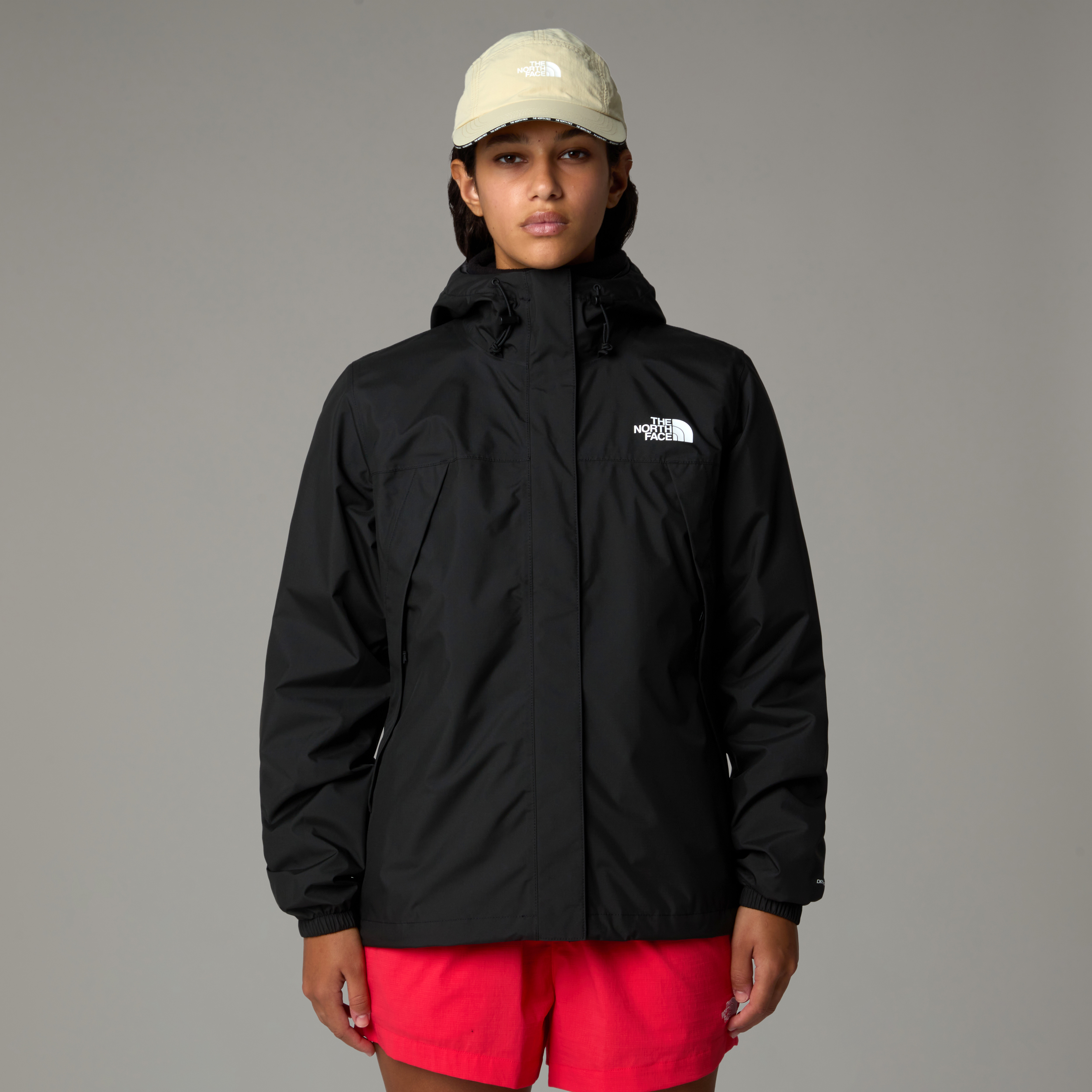 Regenjacke THE NORTH FACE "W ANTORA RAIN JACKET", Damen, Gr. XL, schwarz (tnf schwarz), Obermaterial: 100% Polyester, Jacken Regenjacke, wasserdicht, winddicht, mit verstellbarer Kapuze