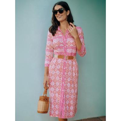 J.McLaughlin Women's Kailyn Dress in Garden Mosaic Waves Hot Pink/Orange, Size Medium | Nylon/Spandex/Catalina Cloth