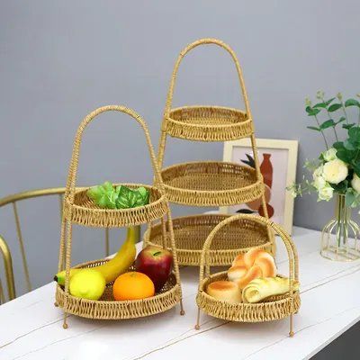 Multipurpose Imitation Rattan Basket Snack Basket Tabletop Food Fruit Basket for Desktop Outdoor