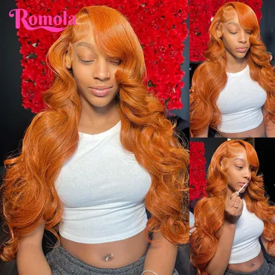 Orange Ginger Human Hair Wig 13x6 Hd Lace Frontal Wig 30 36 Inch Transparent Colored Brazilian 13x4