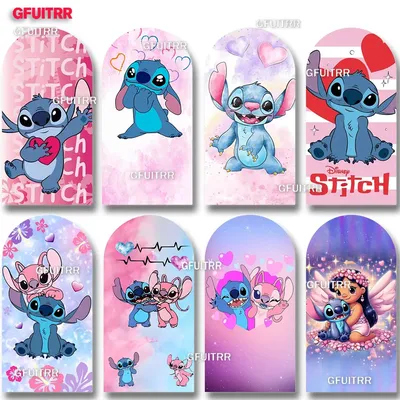 Stitch and Angel Backdrop Pink Blue Arch Cover Birthday Decoration Photography Background Party Baby Shower Polyester Photo Prop
