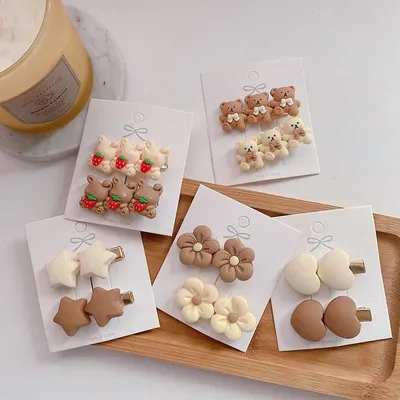 2pcs/set Korean Style Cartoon Coffee Color Hair Clips Cute Bear for Baby Children Barrettes Headwear
