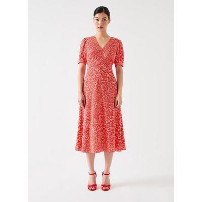 Rosamund Aurora Red Silk Spot Print Dress, Red