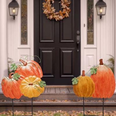 Pumpkin Outdoor Stakes Multi Warm Set of Two, Set of Two, Multi Warm