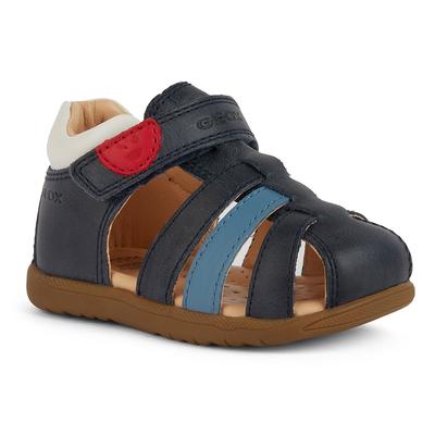 Lauflernschuh GEOX "B SANDAL MACCHIA BOY", Kinder, Gr. 25, blau (navy, hellblau), Leder, Synthetik, klassisch, Schuhe, S