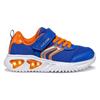 Sneaker GEOX "J ASSISTER BOY Blinkschuh", Kinder, Gr. 28, blau (blau, orange), Textil, Synthetik, sportlich, Schuhe, Sportschuh, Klettschuh mit auffällig blinkender Sohle