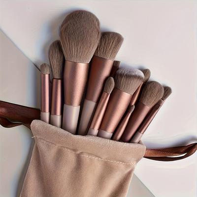 TEMU 13pcs Luxury Valentine's Day Makeup Brush Set, Soft Synthetic Bristles - Unscented, Types, Palm Brush Form, Abs Plastic Handle, Travel Pouch Included