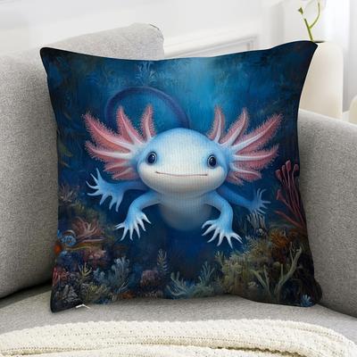 TEMU 1pc Axolotl Themed Double-sided Decorative Throw Pillow Cover, 18x18 Inch, Contemporary Style, Hand Wash Only, Zippered Polyester Cushion Case For Living Room, Bedroom, Dorm, Office - Dttai0387 Image