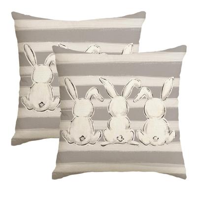 TEMU 2pcs Easter Pillow Cover, 3 Bunny Prints, Living Room Sofa Cushion Cover, Soft And Comfortable, Home Bedroom Room Decoration, Polyester Material, Zipper Opening And Closing, No Pillow Image