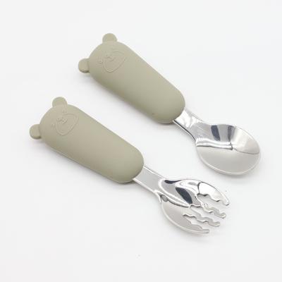TEMU Silicone Bear Stainless Steel Spoon And Fork Cutlery 304 Stainless Steel Spoon And Fork Cartoon Style
