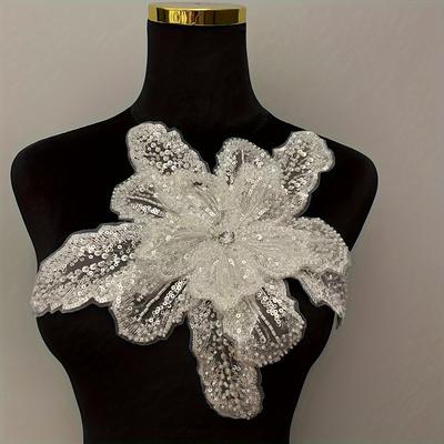 TEMU Royal Blue Sequined Flower Embellishment - Handcrafted 3d Textured With Sparkling Details For Dresses, Jackets, Hats & Accessories - Sew-on Fashion Accent, Hat Embellishment, Accessory, Sequined Image
