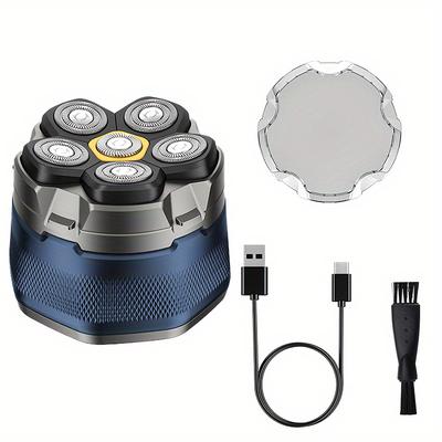 TEMU 6d Men's Electric Bald Head Clipper With Led Display - Cordless, Rechargeable, 6 Floating Blades For Smooth Shaving, Short Hair & Travel, Great Gift For Him, Rotating, Family Use, Men's Gift Image