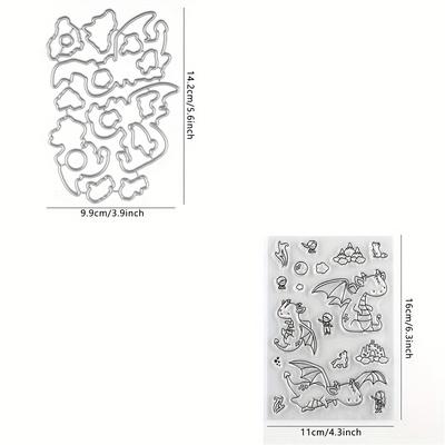 TEMU 2pcs/set The Harmony Between Dinosaurs And Humans Transparent Stamps And Metal Cutting Molds For Diy Scrapbooking, Photo Albums, Craft Card Making Image