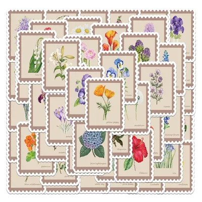 50 Stück Geburtsblumen-Vinyl-Aufkleber, exquisite Blumen-Stempel, Kontomaterialien, Handyhüllen, Laptops, Wasserbecher, wasserfeste Aufkleber Image