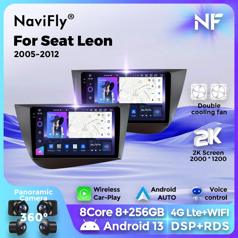 NaviFly Android 13 für Seat Leon 2005–2012, Autoradio, Stereo-DVD-Audio, Multimedia-Video-Player, CarPlay, Auto, WIFI, 4G BT, alles in einem Image