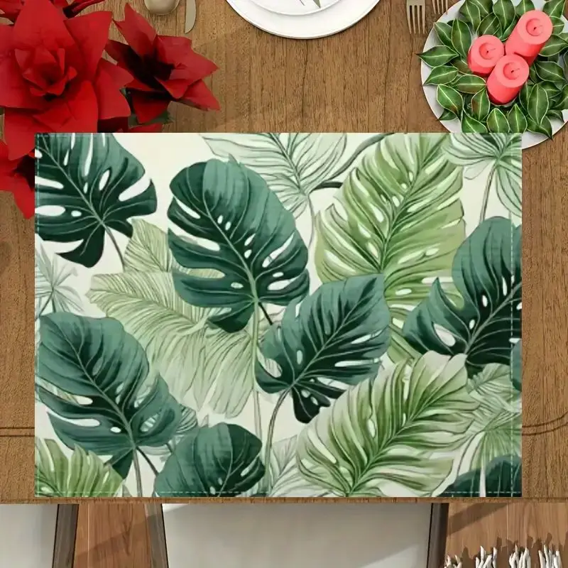 1/4/6 stücke Tischs ets Leinen grün Blätter Sommer Serie Tischplatten wasch bare Tischs ets Familie Tisch dekoration Raum dekor Image
