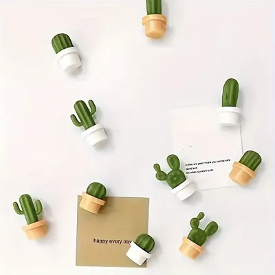 6 Stück entzückende Kaktus-Kühlschrankmagnete – Cartoon-Pflanzendesign, langlebiges ABS-Material, Image