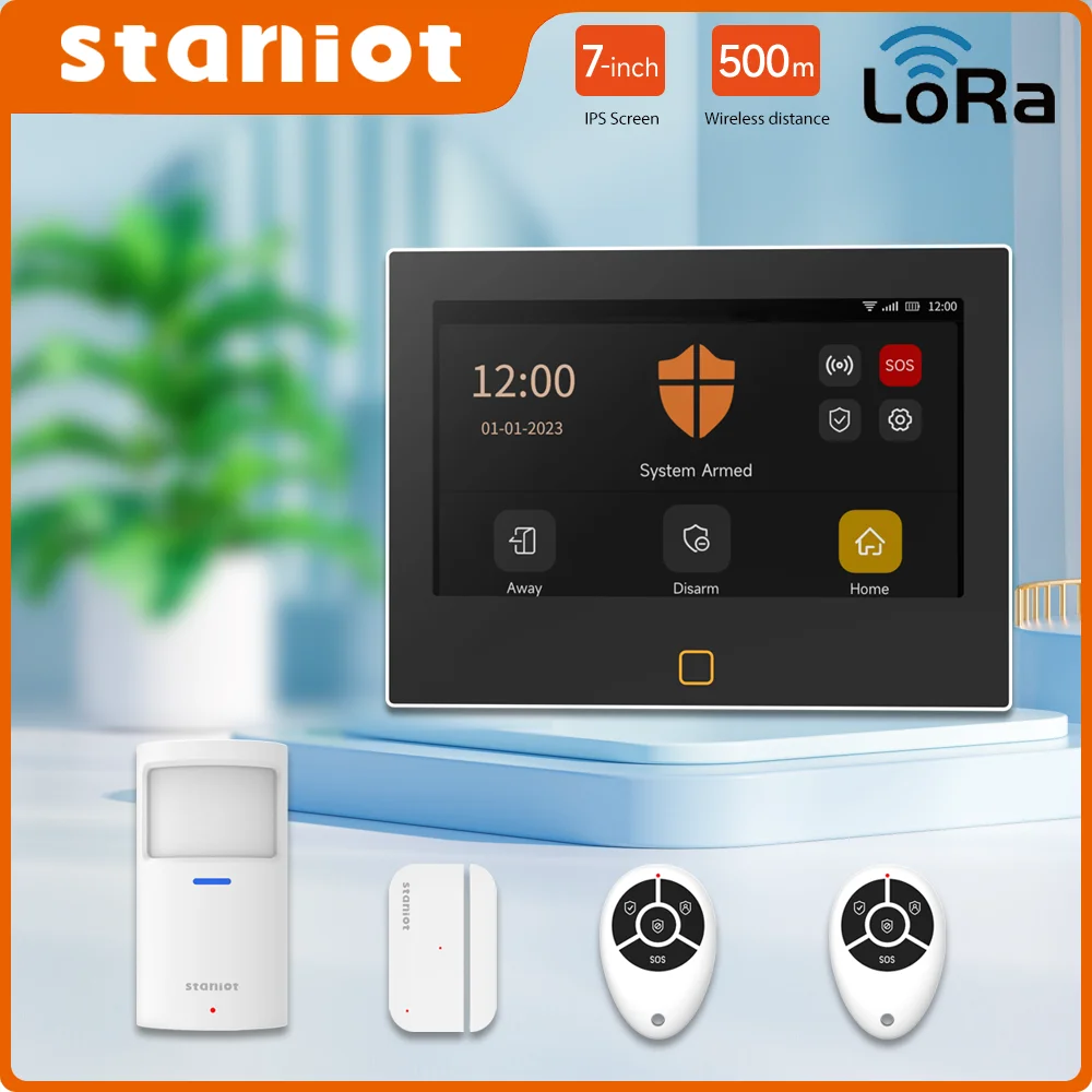 Staniot LoRa Version 7 Zoll Sicherheitsalarmsystem WiFi 4G Tuya Smart Home Einbruchschutz-Kit 500m Übertragungsreichweite Eingebaute Sirene