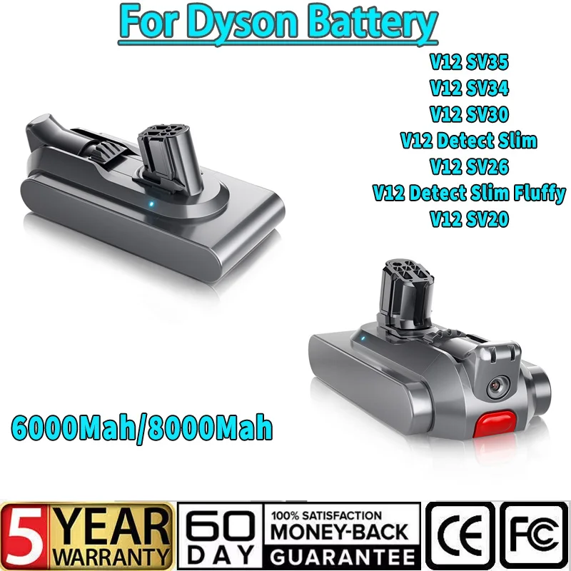 Für Dyson V12 25,2 V 6,0 Ah / 8,0 Ah Ersatz Batterie Staubsauger Batterie Für V12 Serie SV20 SV30 SV34 SV35 Staubsauger Image