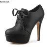 Ronticool Handgefertigte Damen-Frühlingspumps, Kunstleder, Stiletto-Absätze, runde Zehen, elegante schwarze Büro-Damenschuhe, US-Größe 5–20