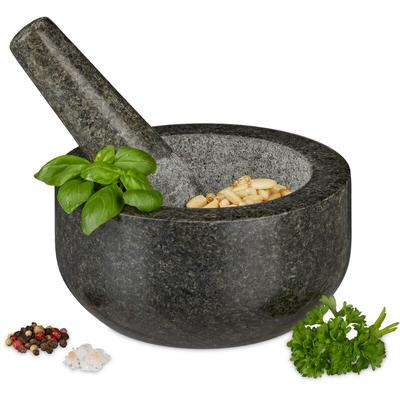 Granit Mörser mit Stößel, robust & langlebig, Gewürze, Kräuter, polierter Steinmörser, ø 16 cm, 400 Image