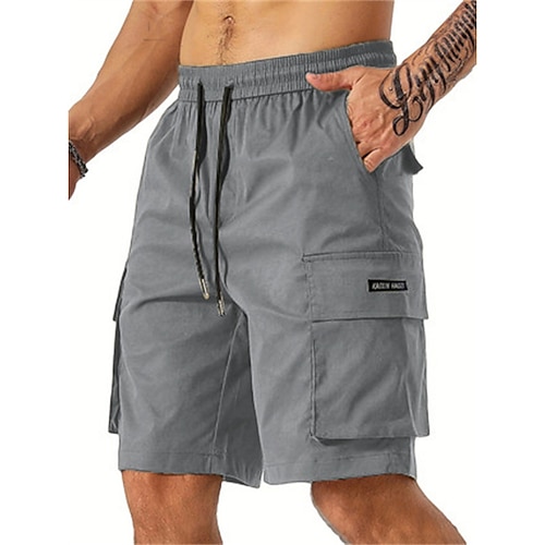 Herren Cargo Shorts Kurze Hosen Shorts Kurze Hosen Sommer-Shorts Kordelzug Elastische Taille Multi Pocket Glatt Komfort tragbar Knielänge Outdoor Sport Täglich Modisch Brautkleider schlicht Schwarz Image