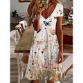 Damen Mini Kleid Petite Kleid T-Shirt Kleid Tee Kleid Sommerkleid A-Linie Kleid Elegant Vintage Stylish Urlaub Geburtstag Casual Regular Fit Floral Grafik Paisley Kurzarm V-Ausschnitt Perle