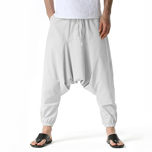 Herren Jogginghose Hose Baumwollhosen Strandhose Haremshose Kordelzug Tasche Elastischer Bund Einfach Komfort Atmungsaktiv Täglich Strand Urlaub Hawaiianisch Boho Armeegrün Schwarz Image