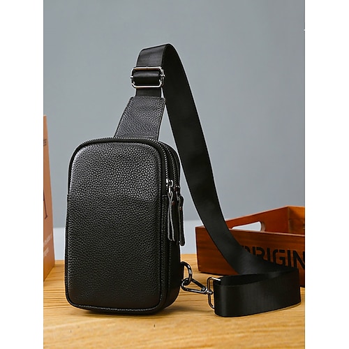 borsa a tracolla in pelle nera con stampa coccodrillo per uomo – borsa a tracolla compatta con tracolla regolabile per l'uso quotidiano