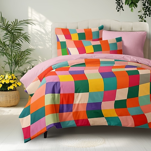 L.T.Home Bettbezug-Set aus 100 % Baumwollsatin, wendbar, Premium-Bettwäsche-Set mit geometrischem Elite-Design, Fadenzahl 300 Image