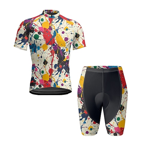 Herren Radtrikot mit Shorts Kurzarm Mountainbike MTB Straßenradsport Sommer Frühling Herbst Gelb Sahne Purpur Graffiti Fahhrad Frontreißverschluss Schweißableitend Bequem Atmungsaktiv Spandex Sport Image