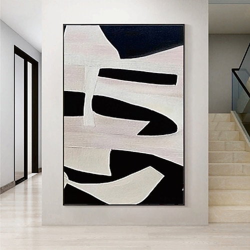 schwarz-weißes Ölgemälde handgemachte Wandkunst 2er Set beige abstraktes Gemälde auf Leinwand handgemalt beige Textur modernes Gemälde Wandkunst neutrales abstraktes Gemälde Wandkunst Boho Image