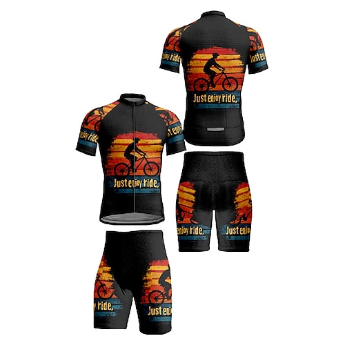 Herren Radtrikot mit Shorts Kurzarm Mountainbike MTB Straßenradsport Sommer Frühling Herbst Schwarz Marinenblau Streifen Buchstaben Zahlen Fahhrad Frontreißverschluss Schweißableitend Bequem Image