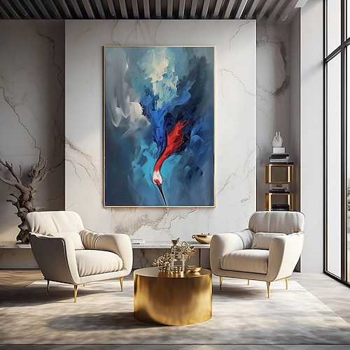 handgemachtes Ölgemälde auf Leinwand, Wandkunst, Dekoration, Tier, abstrakt, Mandschurenkranich für die Inneneinrichtung, gerolltes, rahmenloses, ungedehntes Gemälde Image