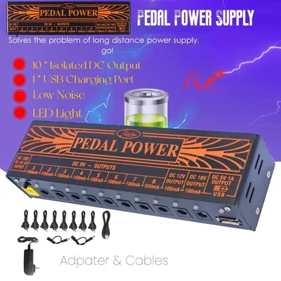 Rowin Guitar Pedal Power Supply 10 Isolated DC Output 9V 12V 18V Source Effector Power Supply 1 USB