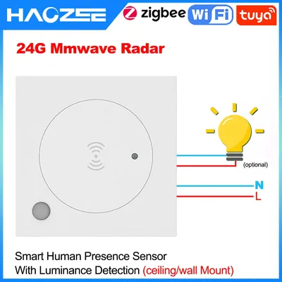 Tuya WiFi/ZigBee 24G MmWave Radar Smart Human Presence With Illumination Detector Support Light