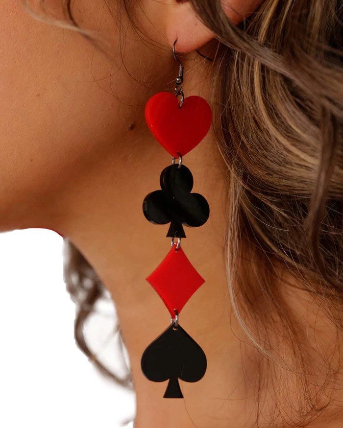 Orecchini House of Cards (seme di carte, casinò, Alice nel paese delle meraviglie, regina di cuori, accessori rave, gioielli rave, Las Vegas, Sin City