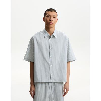 Bershka Textured Boxy Fit Short Sleeve Shirt Men S Blue